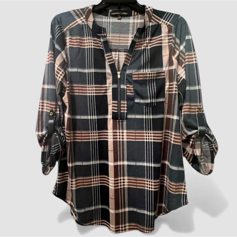 NWT Always Indigo Women’s Plaid Shirt - Picture 2 of 10